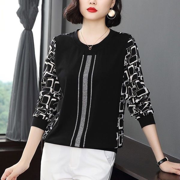 

women's t-shirt camisa de poliÃ©ster com gola redonda feminina, camiseta manga comprida para mulheres, estilo coreano, tamanho gran, out, White