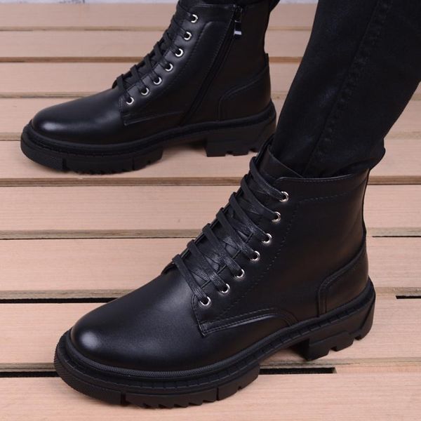 

boots men 2021 spring ankle shoes winter genuine leather man military casual botas hombre, Black