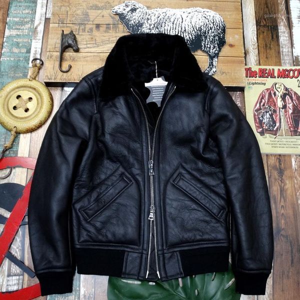 

men's leather & faux anti-season not many and fur jacket in one a2 flight suit, Black