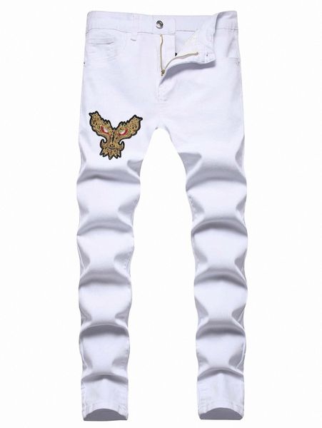 

men sequin embroidery patched straight leg jeans m1vv#, Blue