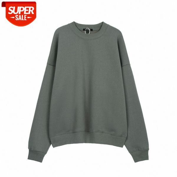

pure color kanye coconut retro solid round neck sweater loose #nn7k, Black