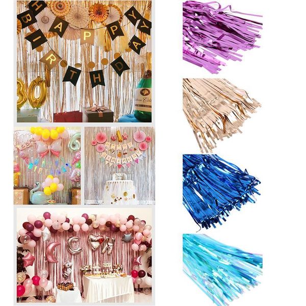 

party decoration 2m metallic foil fringe shimmer backdrop wedding wall po booth tinsel glitter curtain gold decor