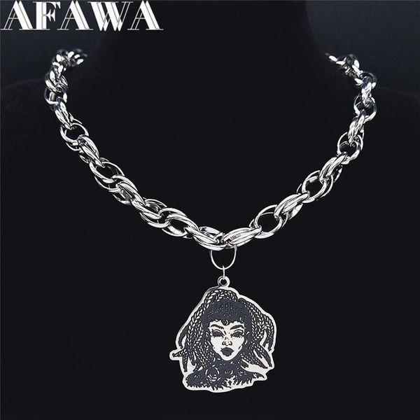 

pendant necklaces 2021 punk motorcycle black dirty braid tattoo girl stainless steel choker necklace women jewelry collier homme noir n4060s, Silver
