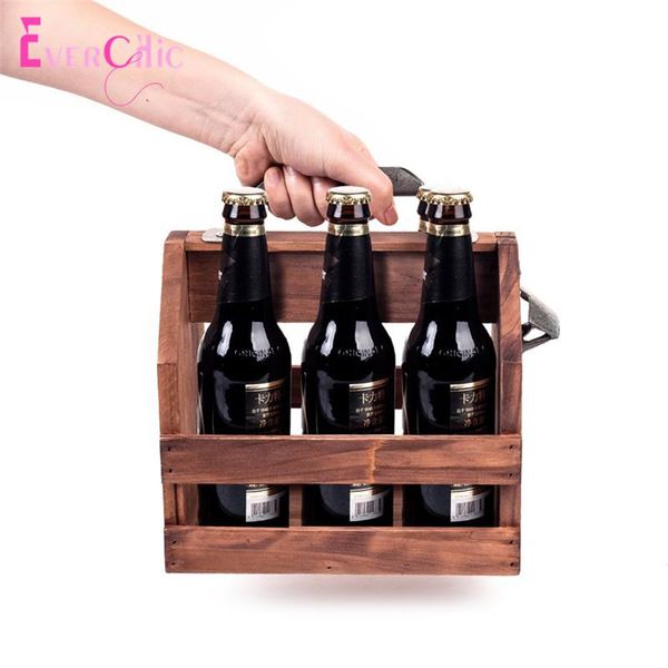 

storage bottles & jars wooden milk bottle rack 6 pieces beer bracket built-in metal opener retro basket solid wood red wine