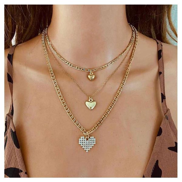 

pendant necklaces vintage multilayer heart pendants for women gold geometric punk necklace design wedding jewelry girlfriend gifts, Silver