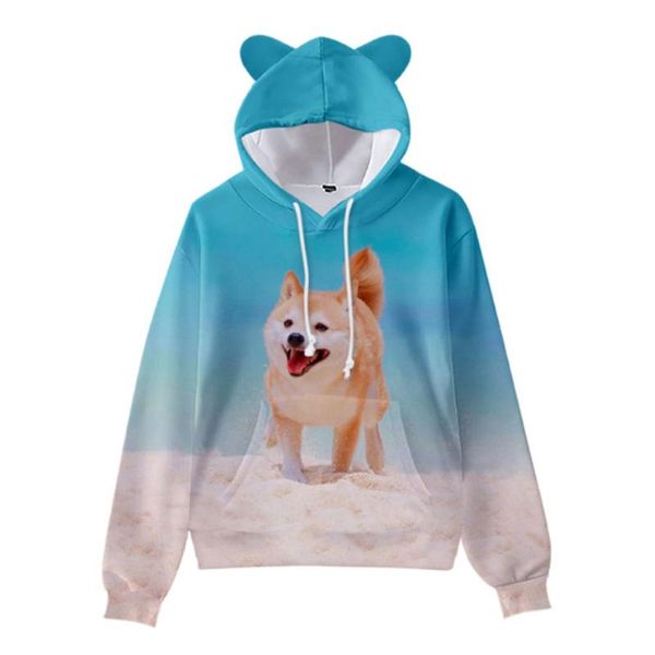 

men's hoodies & sweatshirts winter product set headband hooded cat ears dress-up sweater, shiba inu dog 3d printing, child student hood, Black