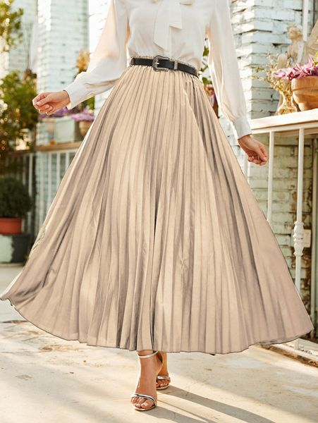 

belted pleated maxi skirt o71i#, Black