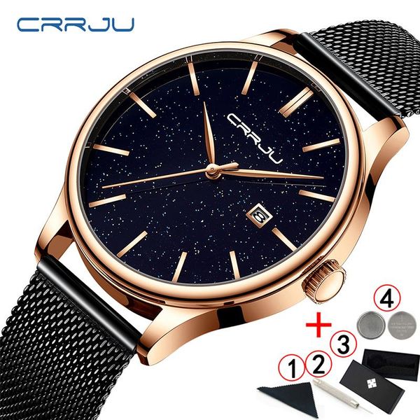

wristwatches crrju watches men starry sky business watch mens fashion gold wristwatch man classic sport for 2021, Slivery;brown