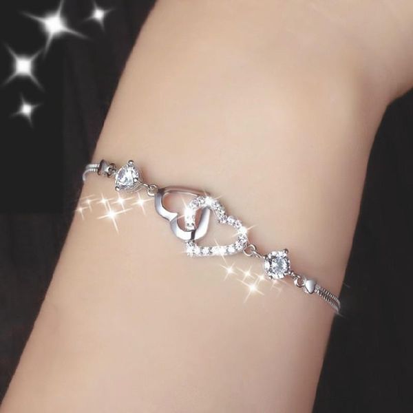 

charm bracelets bracelet silver plated love double heart womens gift girls jewellery, Golden;silver