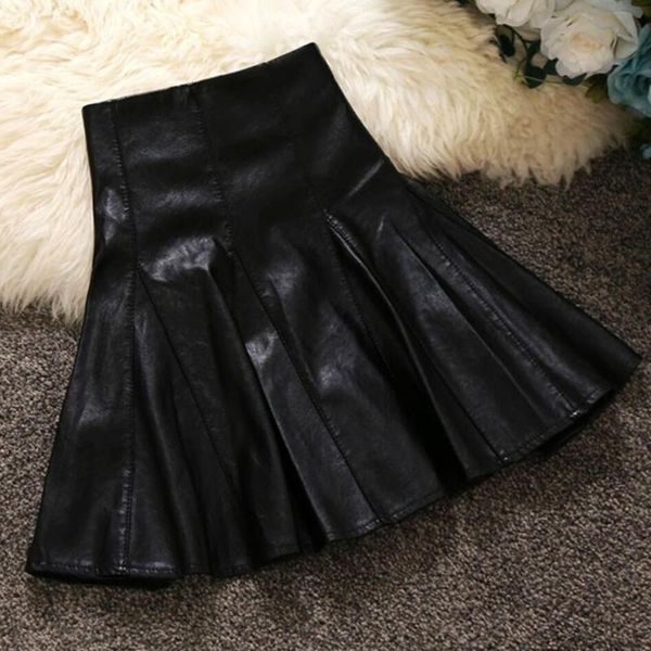 

skirts plus size 2xl fashion black pu skirt women vintage high waist pleated mini