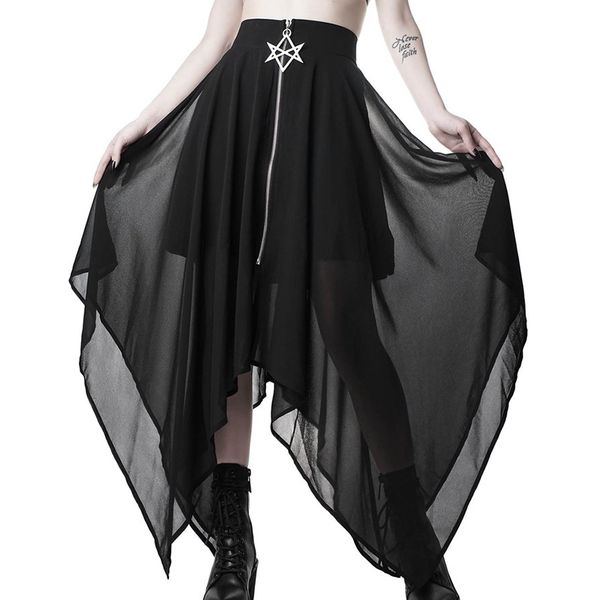 

capris mesh Pentagram zipper, Black Gothic skirt, wear, Black;white