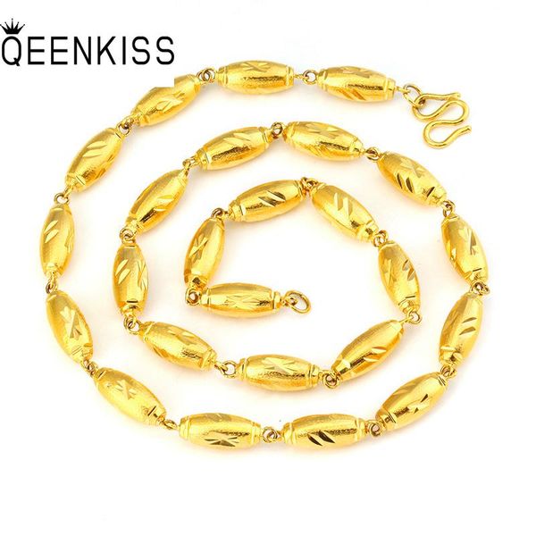 

chains qeenkiss nc5149 fine jewelry wholesale fashion man birthday wedding gift vintage oval bead 4/5/6/7/8mm 24kt gold chain necklace, Silver