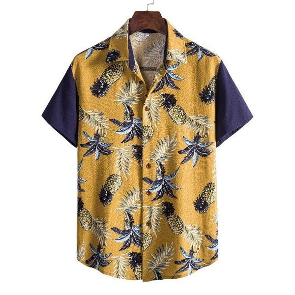 

men's casual shirts linling2021 summer tropical style printed shirt beach vacation leisure short-sleeved lapel, White;black