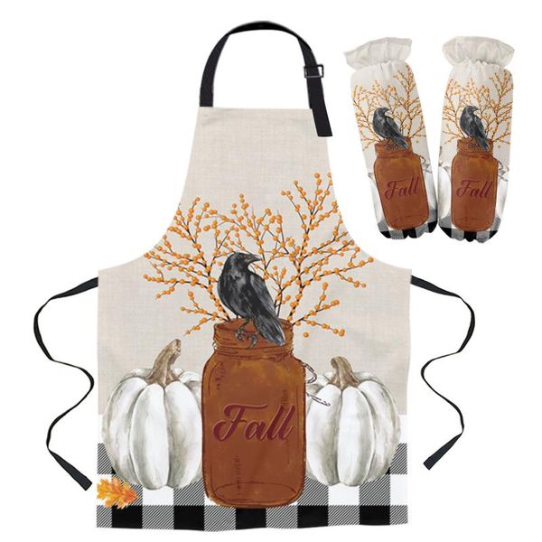 

aprons thanksgiving pumpkin plaid kitchen apron baking accessories sleeveless for men women home cleaning tools