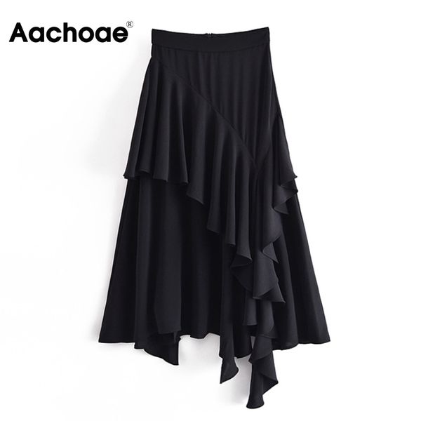 

stylish ruffles black skirt women high waist split midi skirt back zipper chic skirts faldas mujer moda 2021, Black;white