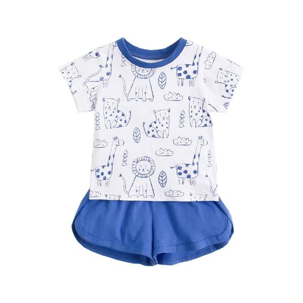 Conjuntos de roupas k3ne infantil bebê menina roupa de verão manga dos desenhos animados zoológico animal impressão t-shirt Tops e calças 2 pcs toddlers crianças