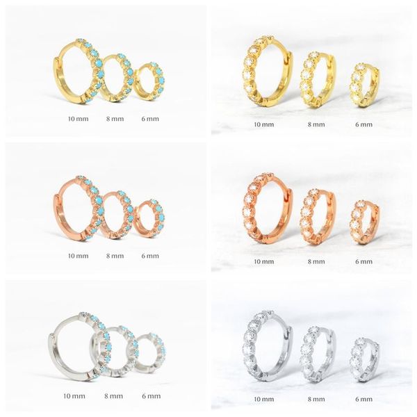 

hoop & huggie 2021 round circle earrings 925 sterling silver huggies pendientes turquois cz piercing earring for women girl fine jewellry, Golden;silver