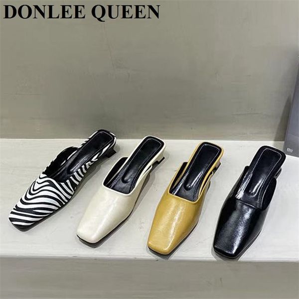 

fashion zebra pattern mule shoe low heels square toe slides outdoor slippers spring casual flat chaussure 210619, Black