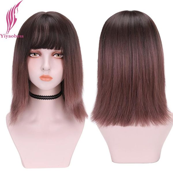 

synthetic wigs yiyaobess middle part black brown mix pink ombre wig short bob for women natural hair perruque courte