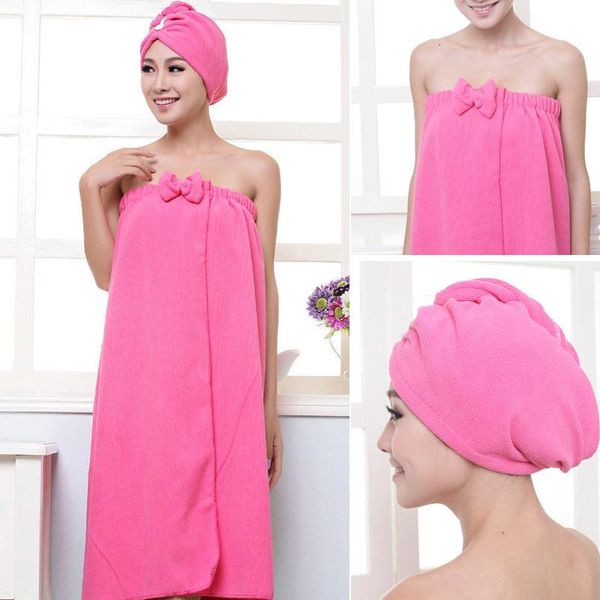 

towel soft microfiber absorbent dry spa bath beach bathrobe+cap for women girls