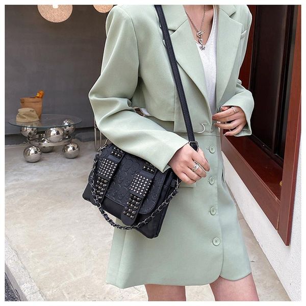 

evening bags fashion vintage rivet design shoulder for women stylish unique chain leather crossbody handbag female daily shopper b113