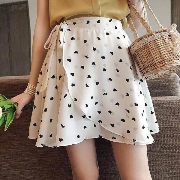 

women chiffon skirts 2021 fashion design bow skirt party holiday street casual summer love print big version, Black
