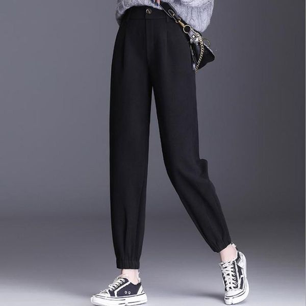 

women's woolen harem pants in autumn and winter 2021 & capris, Black;white