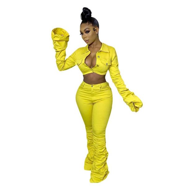 

two piece dress arrive solid color women pant set long sleeve jacket and outfits denim 2 pieces suit la6278, White