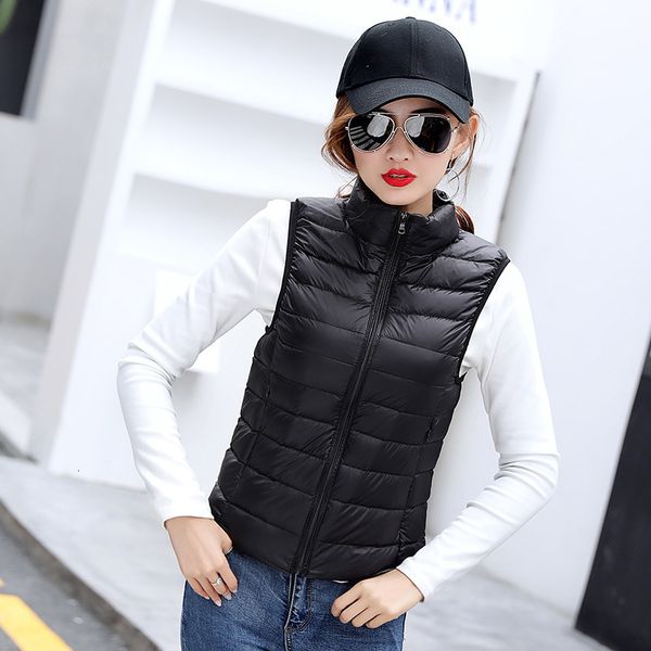 

down vt et winter light short white duck down women's stand collar solid color simple and warm, Black