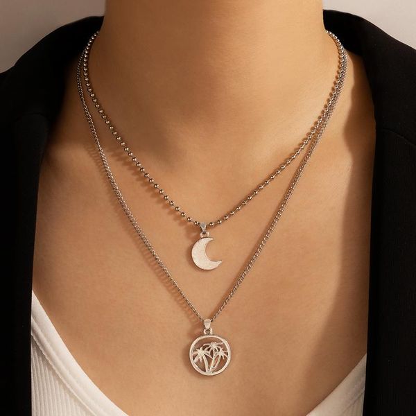 

chokers tocona bohemia moon pendant clavicle chains for women coconut tree silver color alloy choker necklace party jewelry 16926, Golden;silver