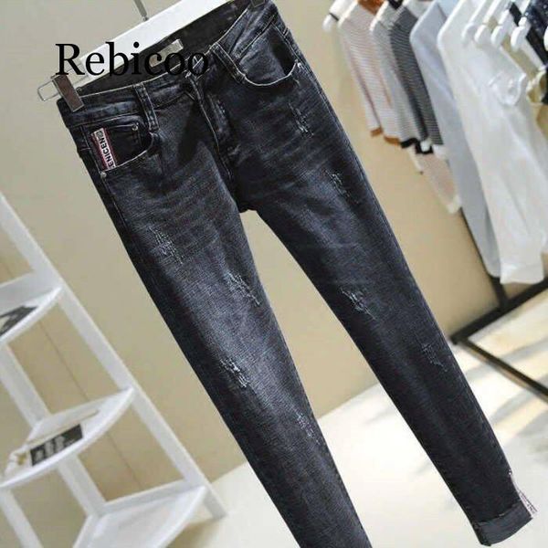 

high waist ladies jeans striped stitching skinny casual pants slim blue denim winter boyfriend trousers women's