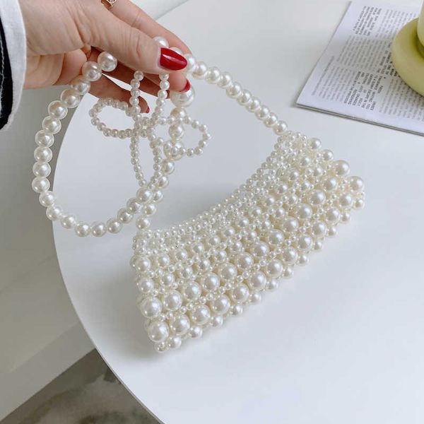 

handmade beaded pearl weave hollow flower one shoulder hand held girl bag fairy air mobile dinner bag