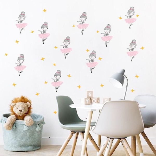 Adesivos de parede dos desenhos animados menina dançando decoração home decoração crianças decalque impermeável decorativo PVC Pôsteres Arte