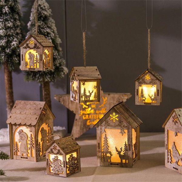 

christmas decorations led light wooden house showcase storage shelf tree holiday decoration hanging decor with lamp