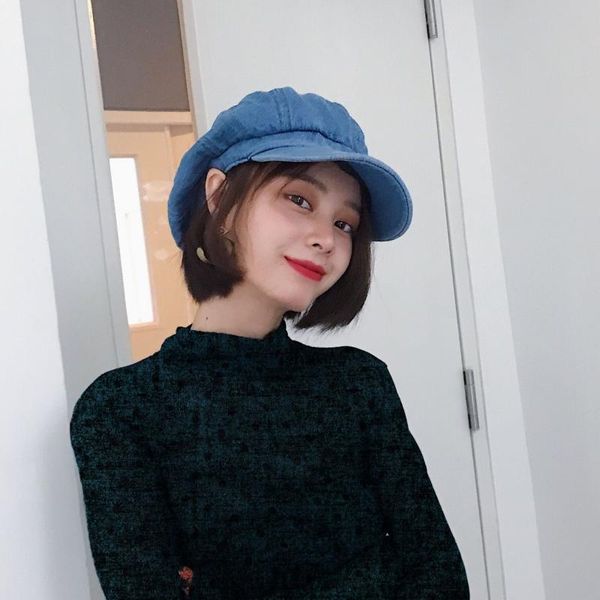 

berets japanese student hats old cowboy octagonal hat female four seasons retro wild beret literary painter male, Blue;gray