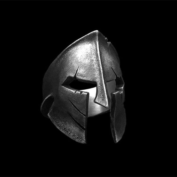 

cluster rings classic vintage king of sparta helmet ring men's stainless steel minimalism biker jewelry, Golden;silver