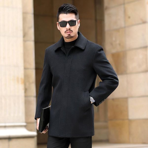 

men's wool & blends coat 8xl 6xl 5xl 4xx for men to wear fine collar long cotton, Black