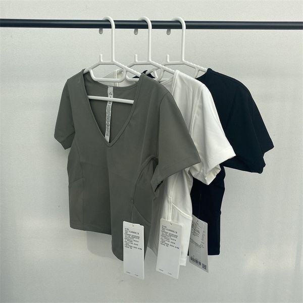 

lulu yoga clothes sports fitness tight sleeve short t-shirt tank bottomed blouse women, Gray