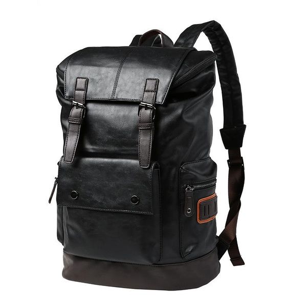 

backpack 2021 korean double shoulder bag men's pu fashion travel leisure student customized gift