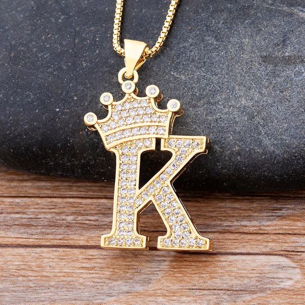 

chains crown initial letter a-z necklace for women gold 26 letters pendants copper cz chain charm crystal name jewelry, Silver
