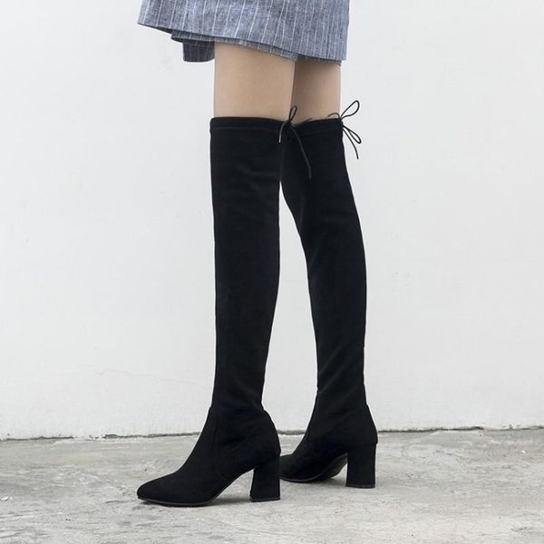 

boots autumn and winter over the knee women high heels shoes ladies thigh long female shoe plus size 32-43, Black