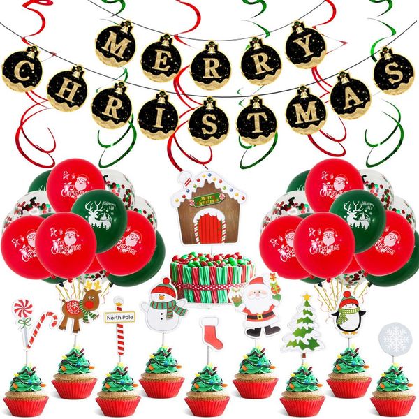 12-дюймовые круглые латексные рождественские шары Рождественские баннерные вечеринки поставляет алюминиевый фильм с оформлением сцена рождественские воздушные шары вечеринка повязка SD49