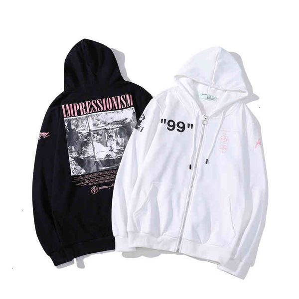 

painting chaopai off back oil printing style hip hop men's and women's casual zipper hoodie jacket, Black