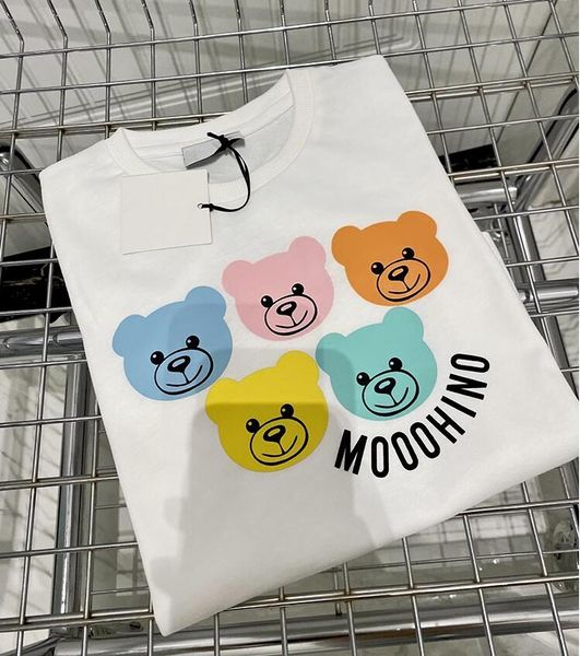 

White kids summer t-shirts Cotton embroidery 5 colorful Bear Head Pattern t shirts boys girls top tees children t-shirt Plus size 90-130cm, Shipping pay