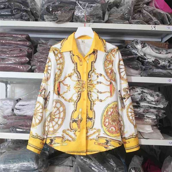 

europe style autumn fashion women long sleeves turn down collar floral print shirt female ladies shirts blouse a3612 210519, White