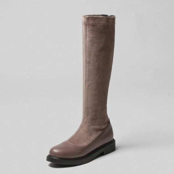 

size 31-43 women knee boots flats round toe zipper shoes women fashion party winter warm boots footwear, Black