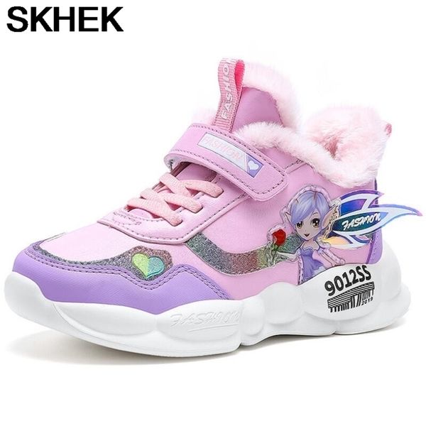 

skhek kids' warm sneakers winter new fashion velvet leather children's shoes student running boys travel girls sports size 29-39 2, Black
