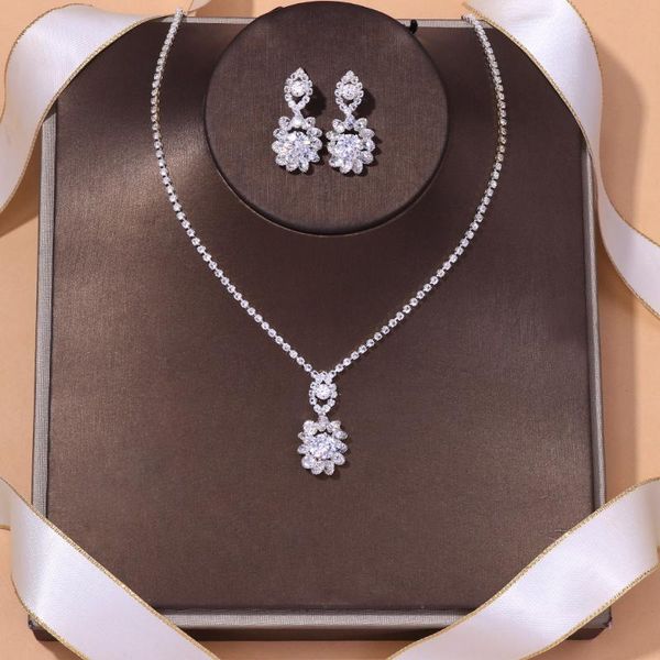 

earrings & necklace stonefans round crystal flower bridal set wedding jewelry africa fashion rhinestone sets for women wholesale, Silver