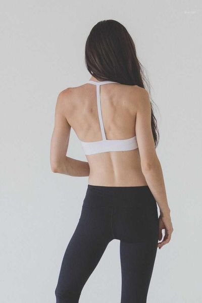 

sports bra for women, t back padded strappy bras medium support yoga with removable cups outfit