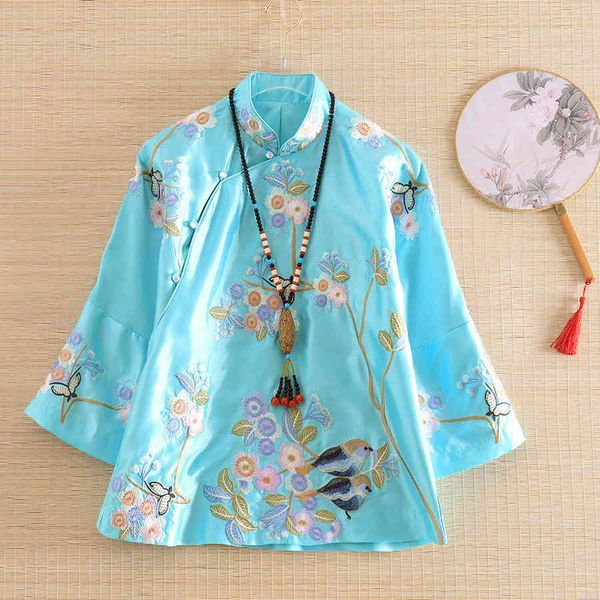 

jackets embro mill autumn women jacket chinese style retro embroidery magpie elegant loose lady coat female s-2xl, Black;brown